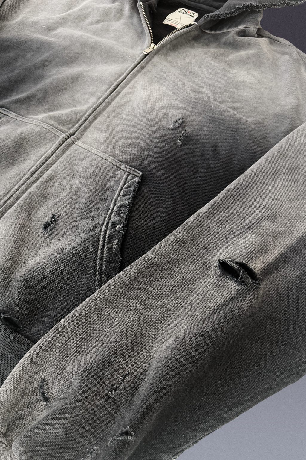 Static Distressed Zip Up Hoodie
