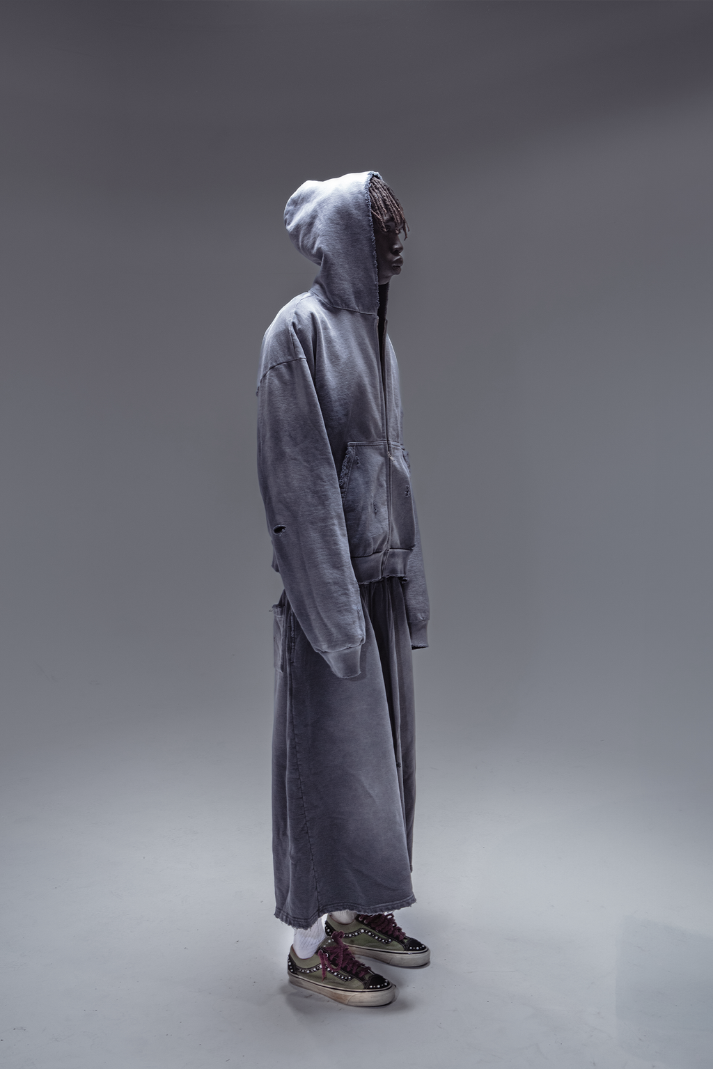 Static Distressed Zip Up Hoodie