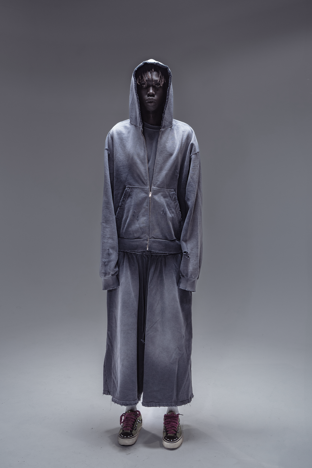 Static Distressed Zip Up Hoodie
