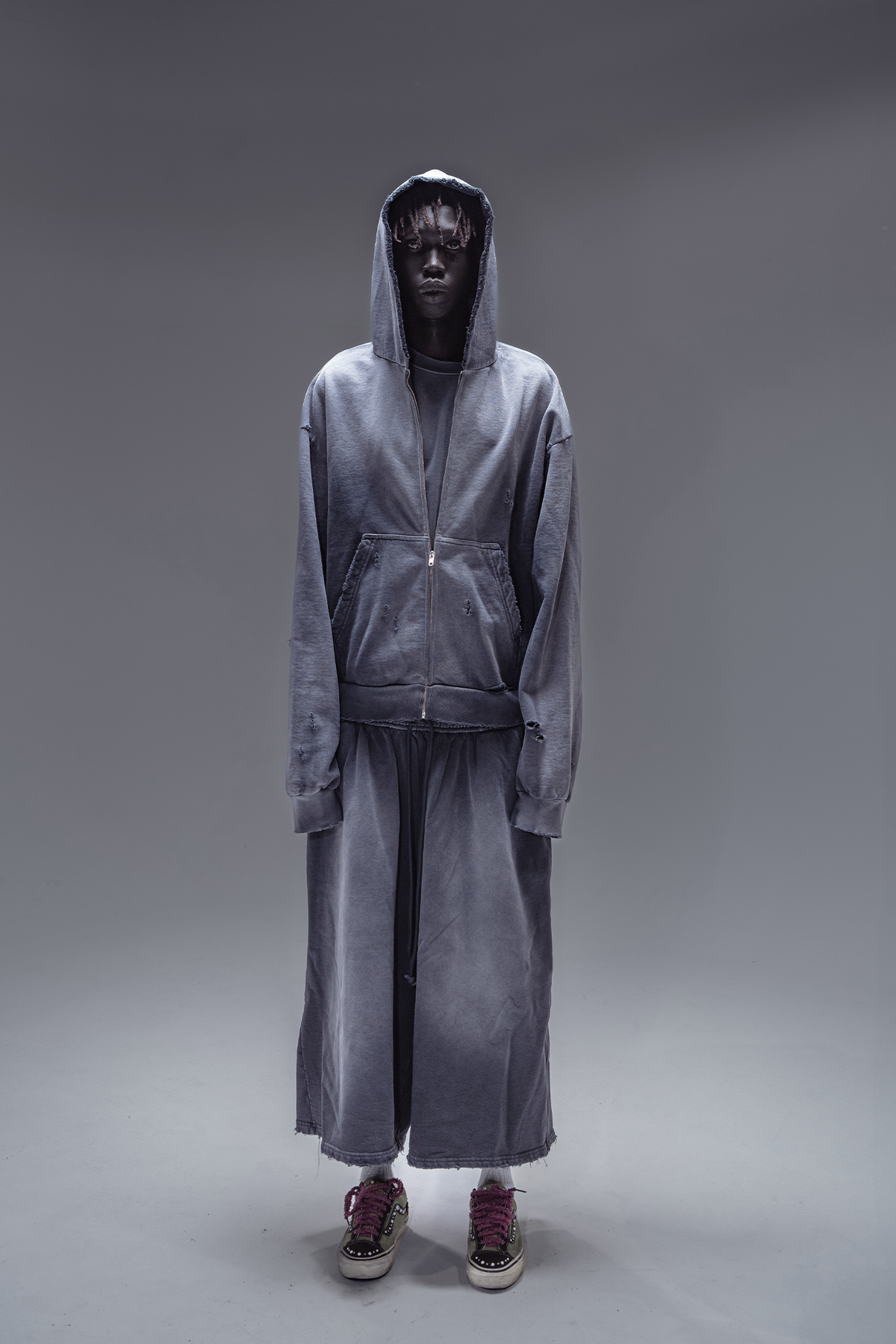 Static Distressed Zip Up Hoodie