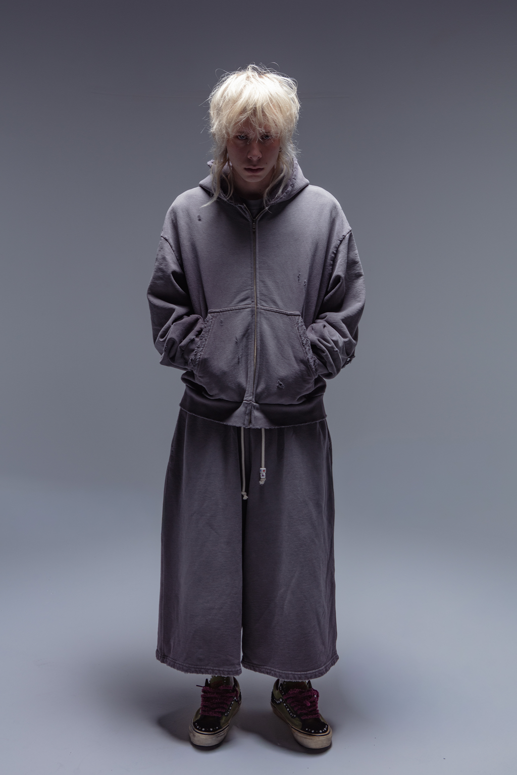 Cinder Distressed Zip up Hoodie