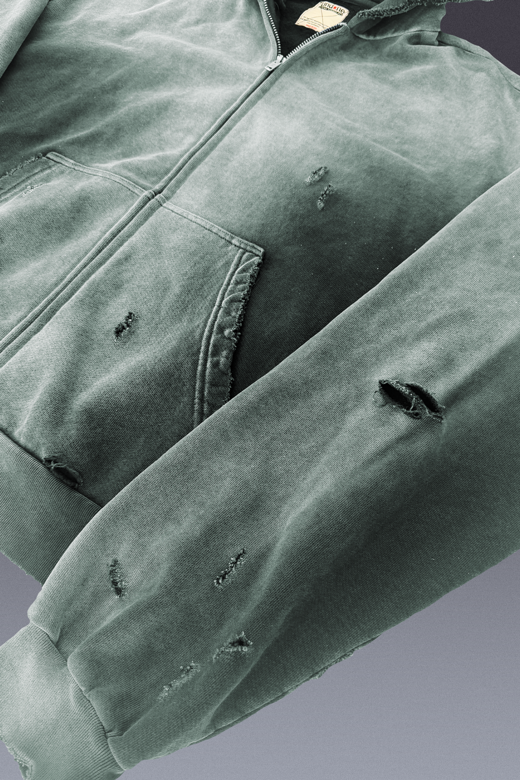Moss Distressed Zip Up Hoodie