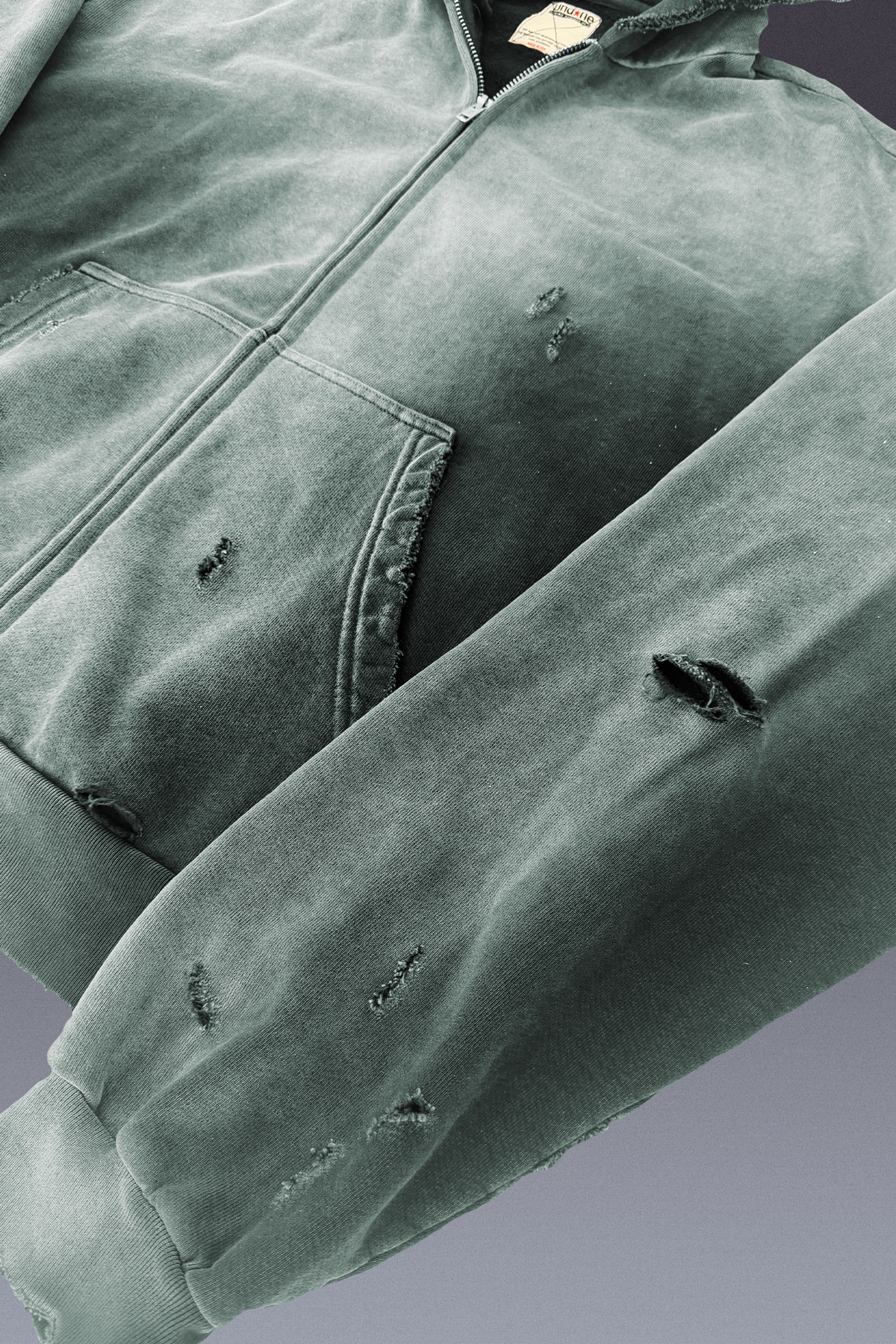 Moss Distressed Zip Up Hoodie
