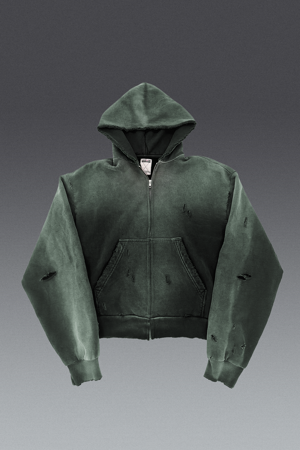 Moss Distressed Zip Up Hoodie