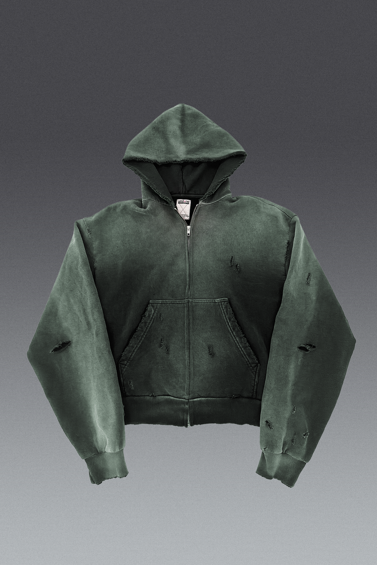 Moss Distressed Zip Up Hoodie