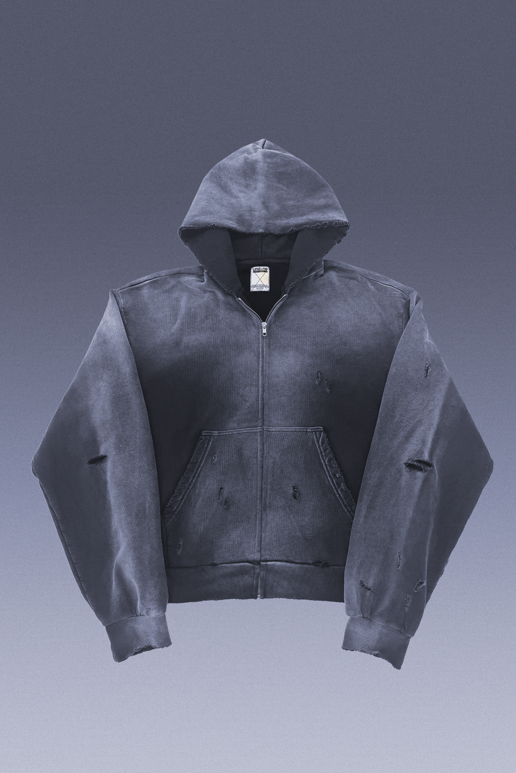 Static Distressed Zip Up Hoodie