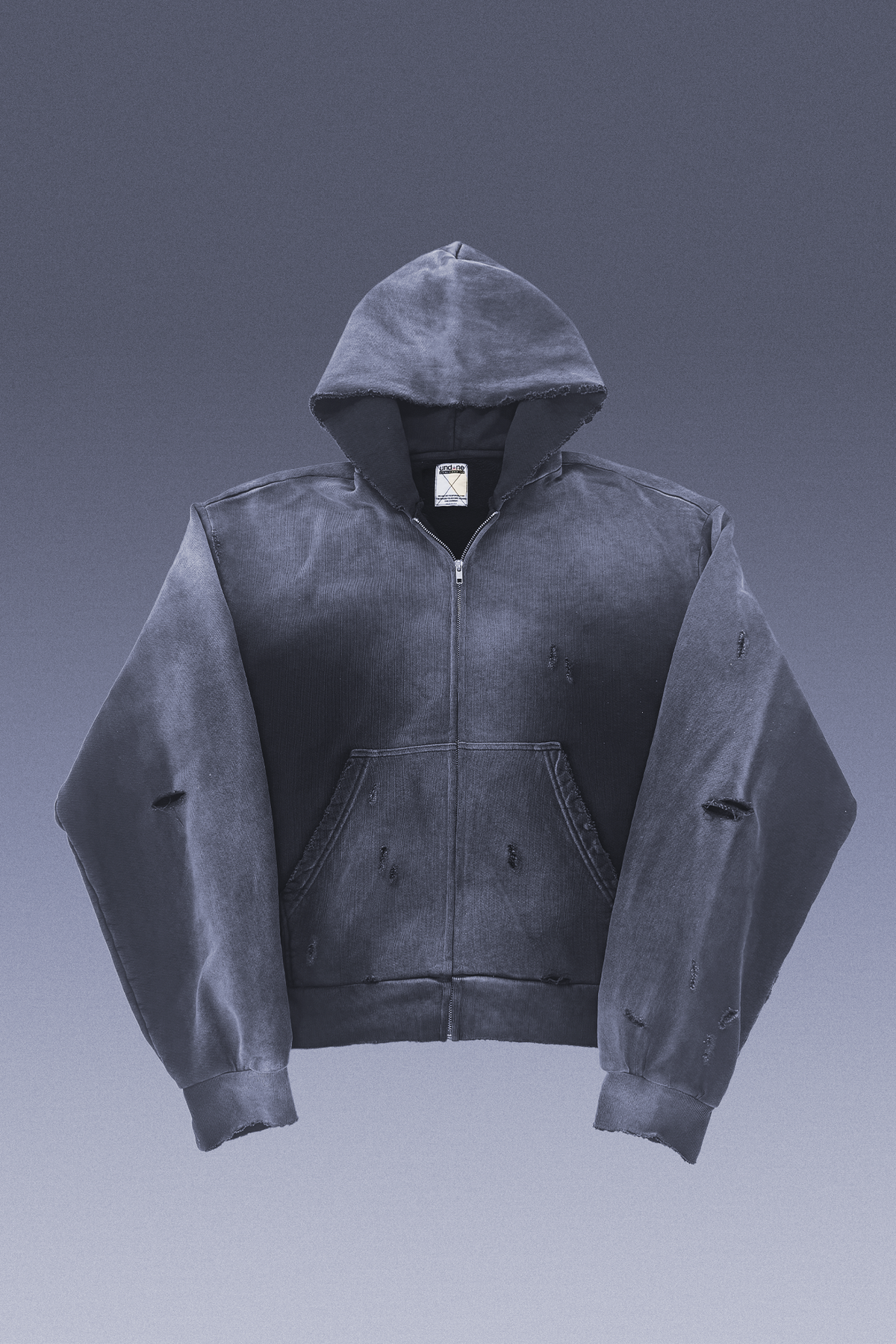 Static Distressed Zip Up Hoodie