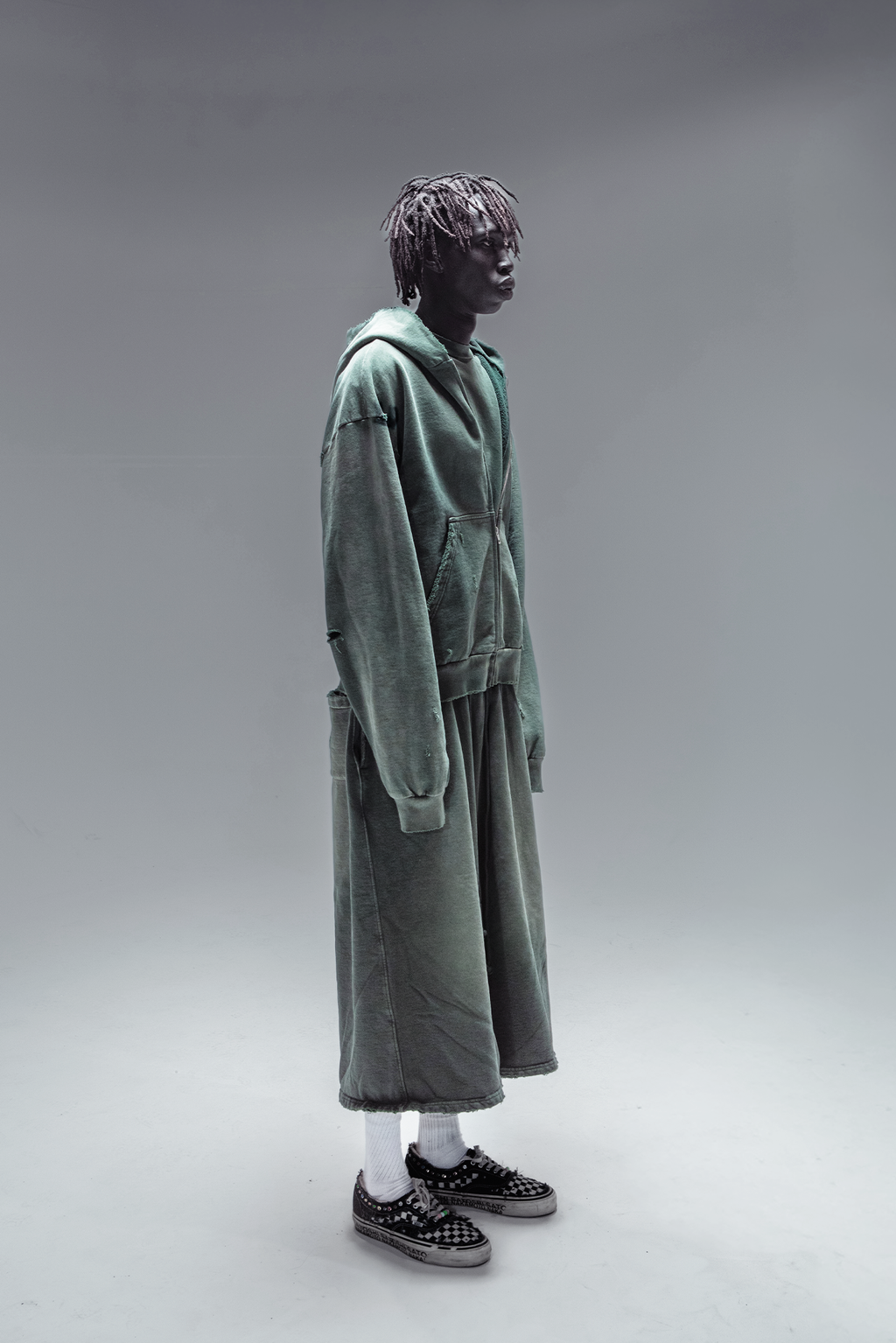 Moss Distressed Zip Up Hoodie