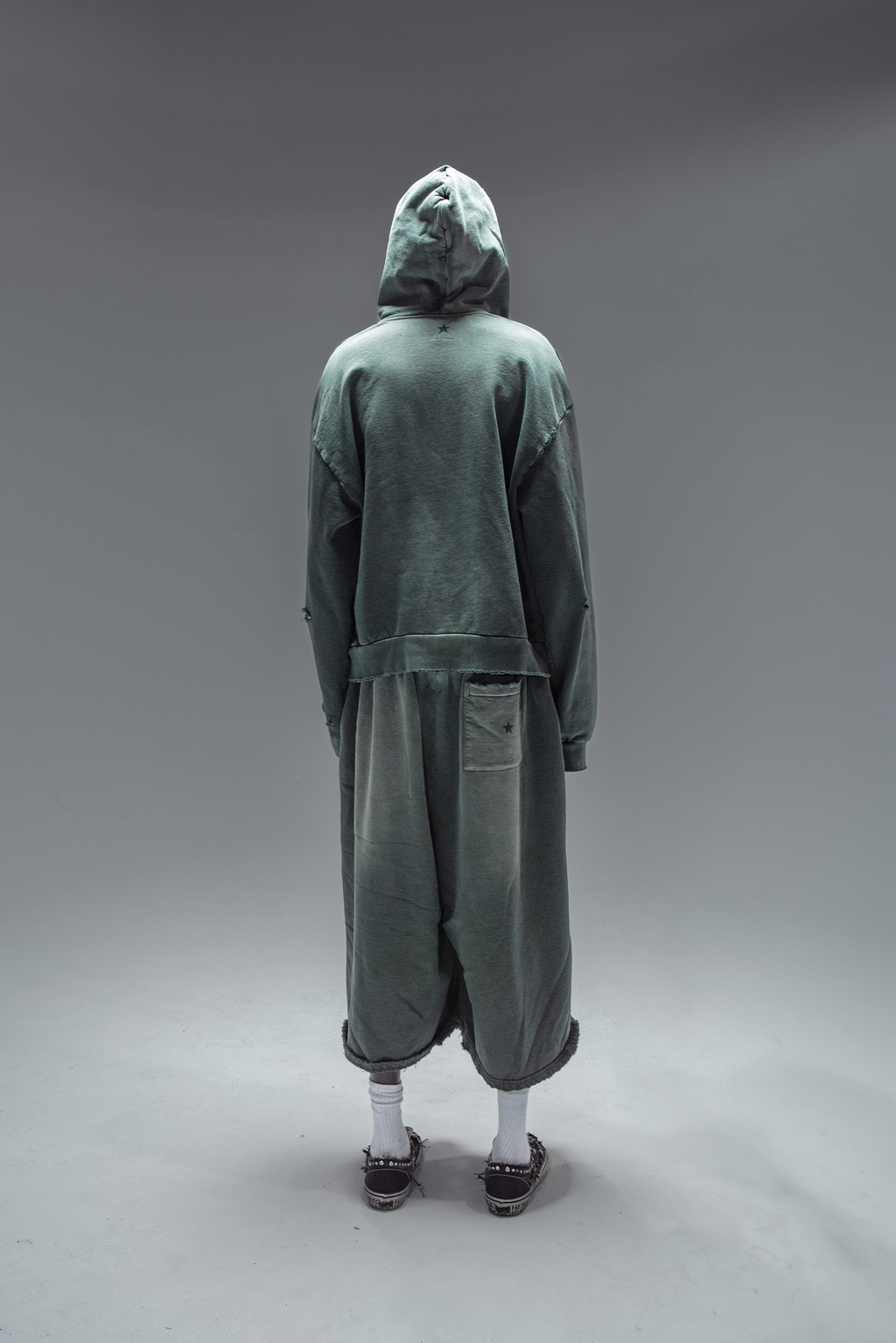 Moss Distressed Zip Up Hoodie