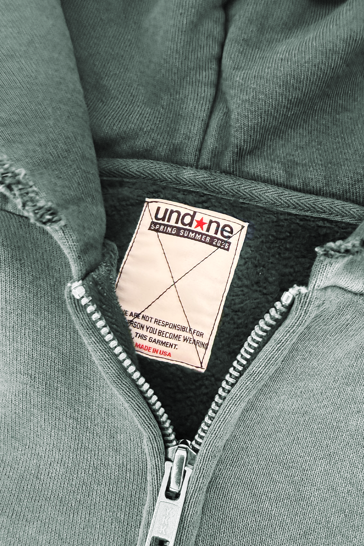 Moss Distressed Zip Up Hoodie
